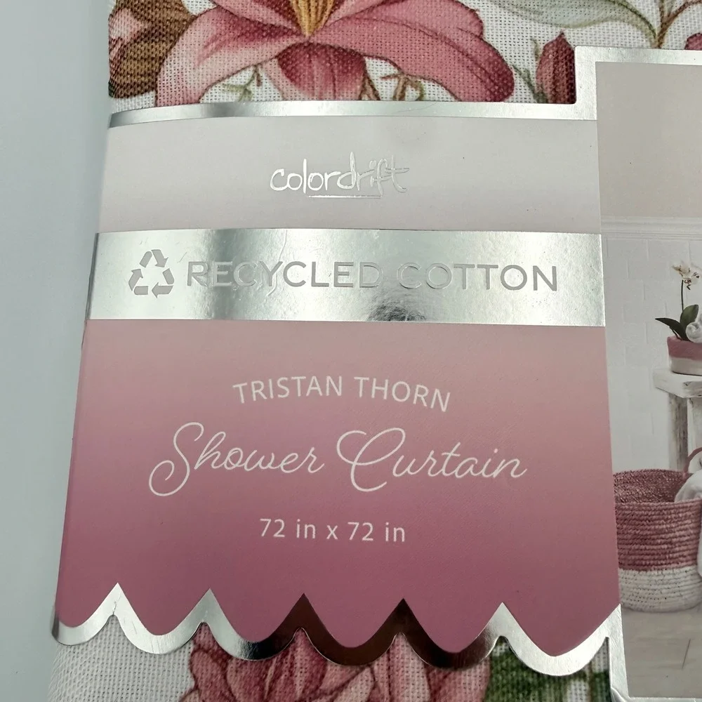 Colordrift Tristan Thorn Floral Shower Curtain 72x72 Pink Recycled Cotton Blend